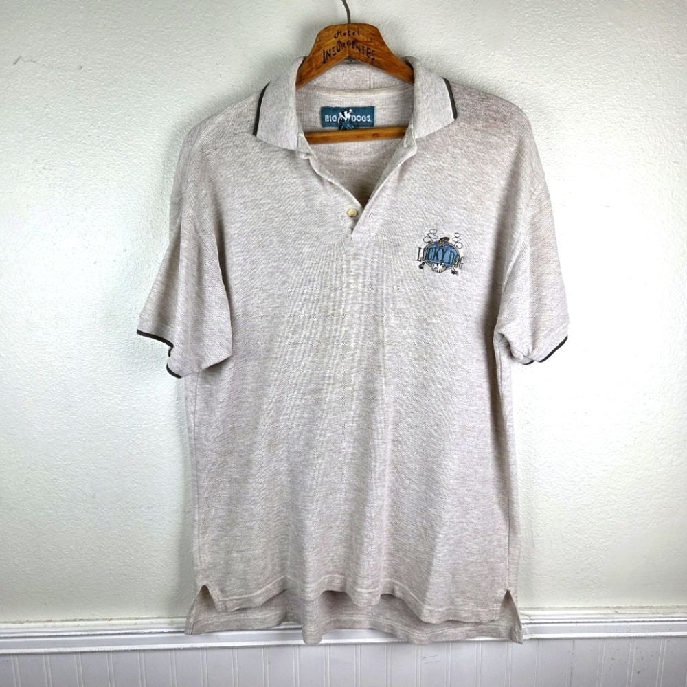 Vintage Y2K Big Dogs Polo Men's XL Heather Gray Embroidered Dog Logo 60/40